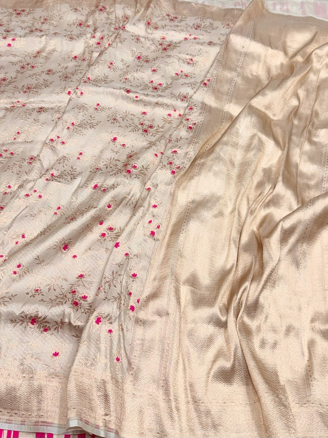 Ivory Banarasi Minakari Pure Silk Brocade Saree