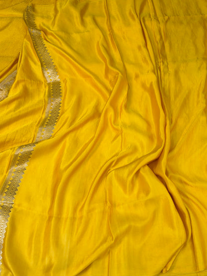 Yellow Handwoven Pure Banarasi Mashru Satin Silk Saree