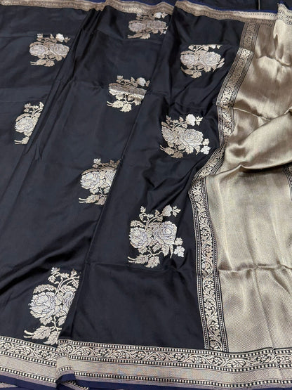 Black Handwoven Pure Banarasi Ektara Silk Saree