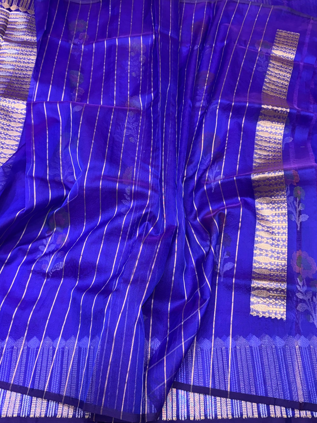 Royal Blue Handwoven Pure Organza Jamdani Saree
