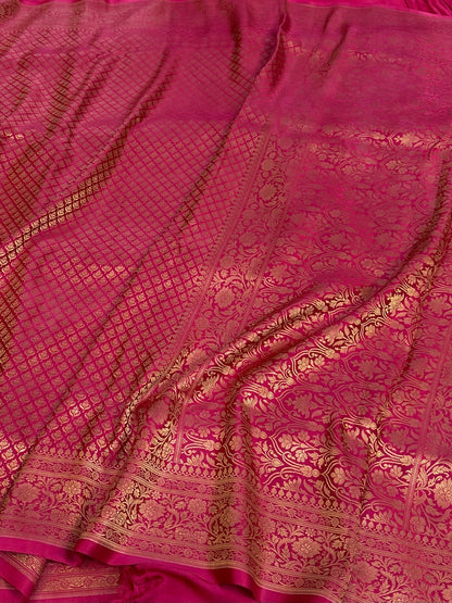 Rani Pink Pure Banarasi Mashru Brocade Satin Silk Saree