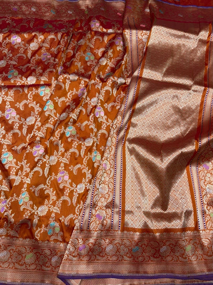 Orange Handwoven Pure Banarasi Silk Saree