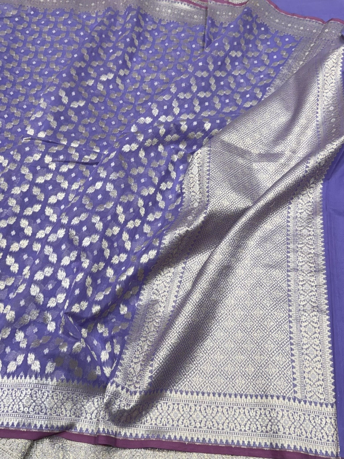 Lavender Banarasi Pure Kora Cotton Saree