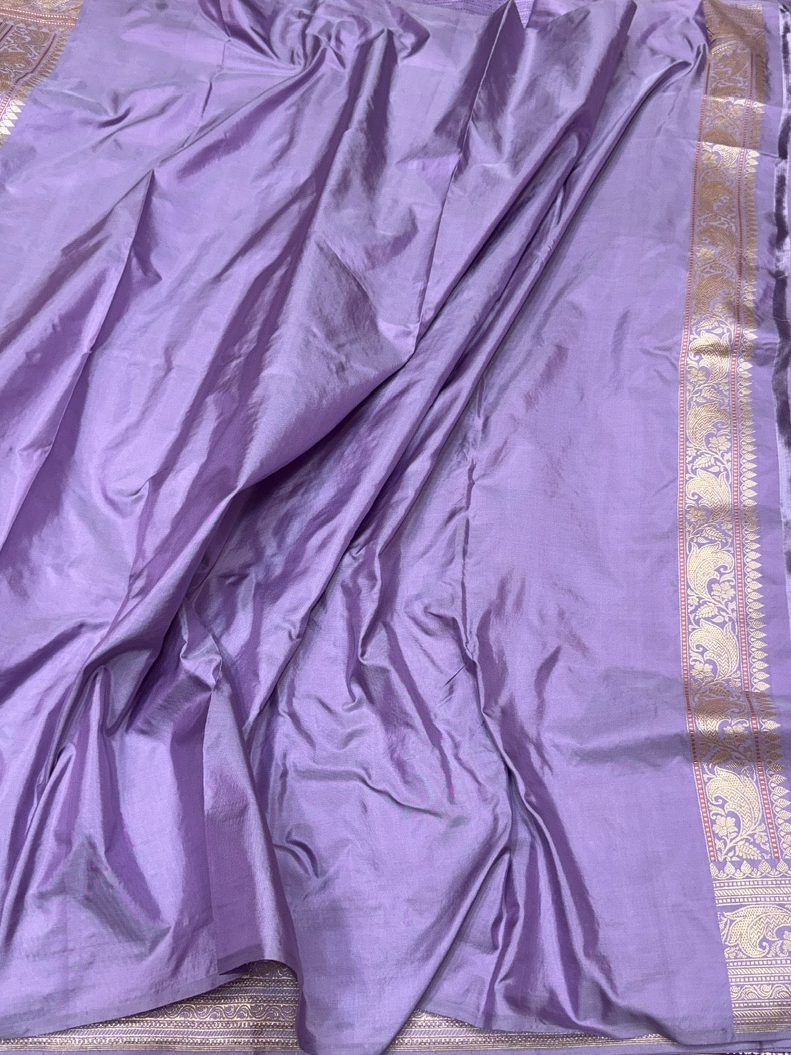 Lavender Handwoven Pure Banarasi Silk Saree – Kadwa Weave in 100% Katan Mulberry Silk