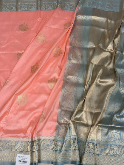 Peach Handwoven Pure Banarasi Silk Saree
