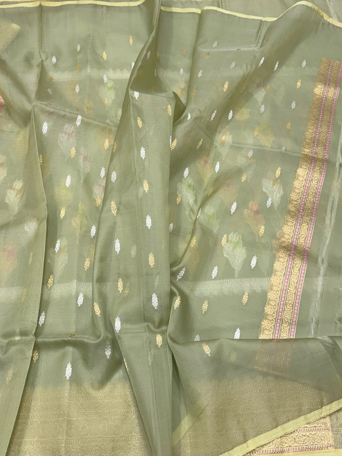 Pista Handwoven Pure Organza Silk Saree