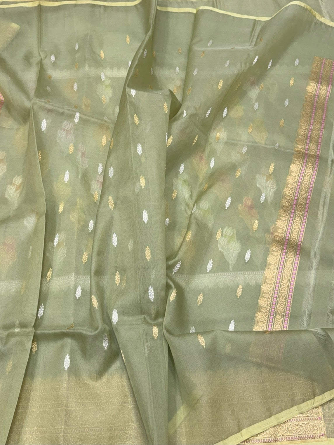 Pista Handwoven Pure Organza Silk Saree