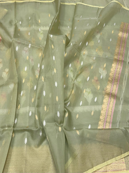 Pista Handwoven Pure Organza Silk Saree