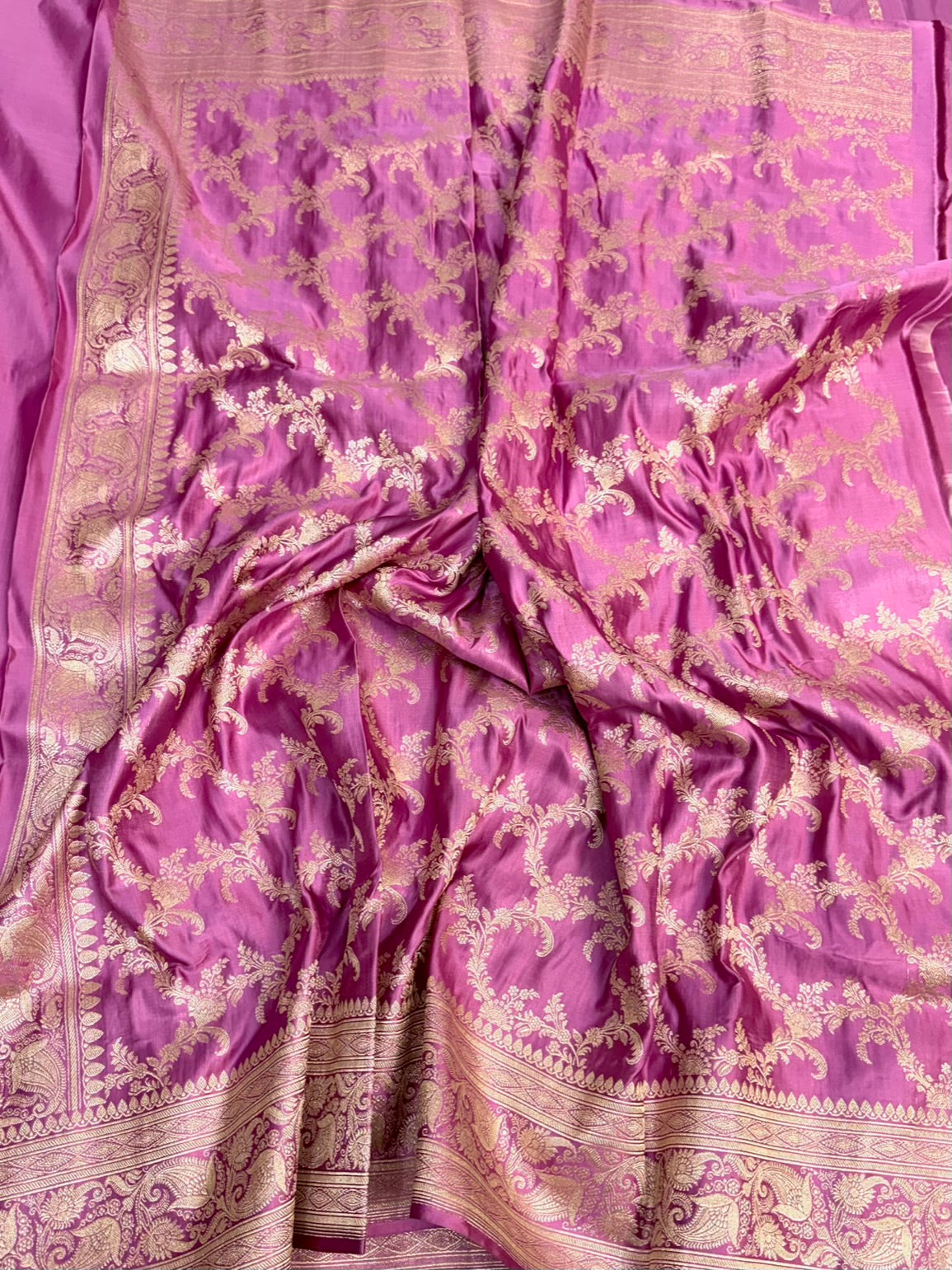 Gajiri Pink Handwoven Vintage Pure Banarasi Satin Silk Saree