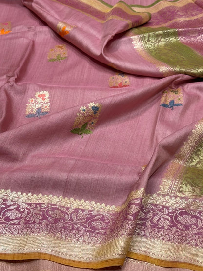 Lilac handwoven Pure Tussar Georgette Saree