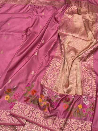 Gajiri Pink Handwoven Pure Banarasi Ektara Silk Saree