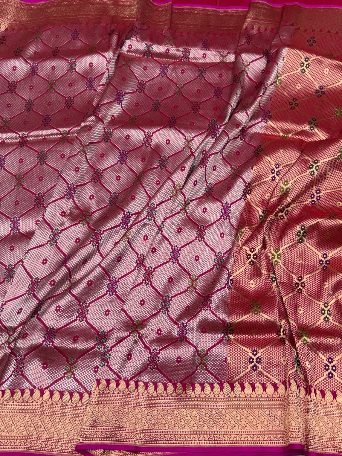 Rani Pink Handwoven Pure Banarasi Silk Brocade Saree