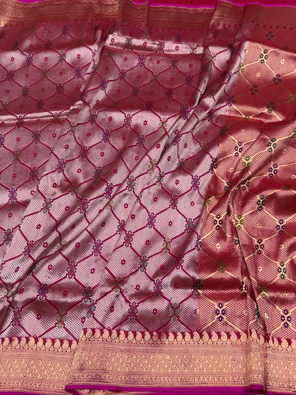 Rani Pink Handwoven Pure Banarasi Silk Brocade Saree