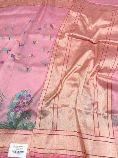 Gajiri Pink Handwoven Pure Banarasi Organza Silk Saree
