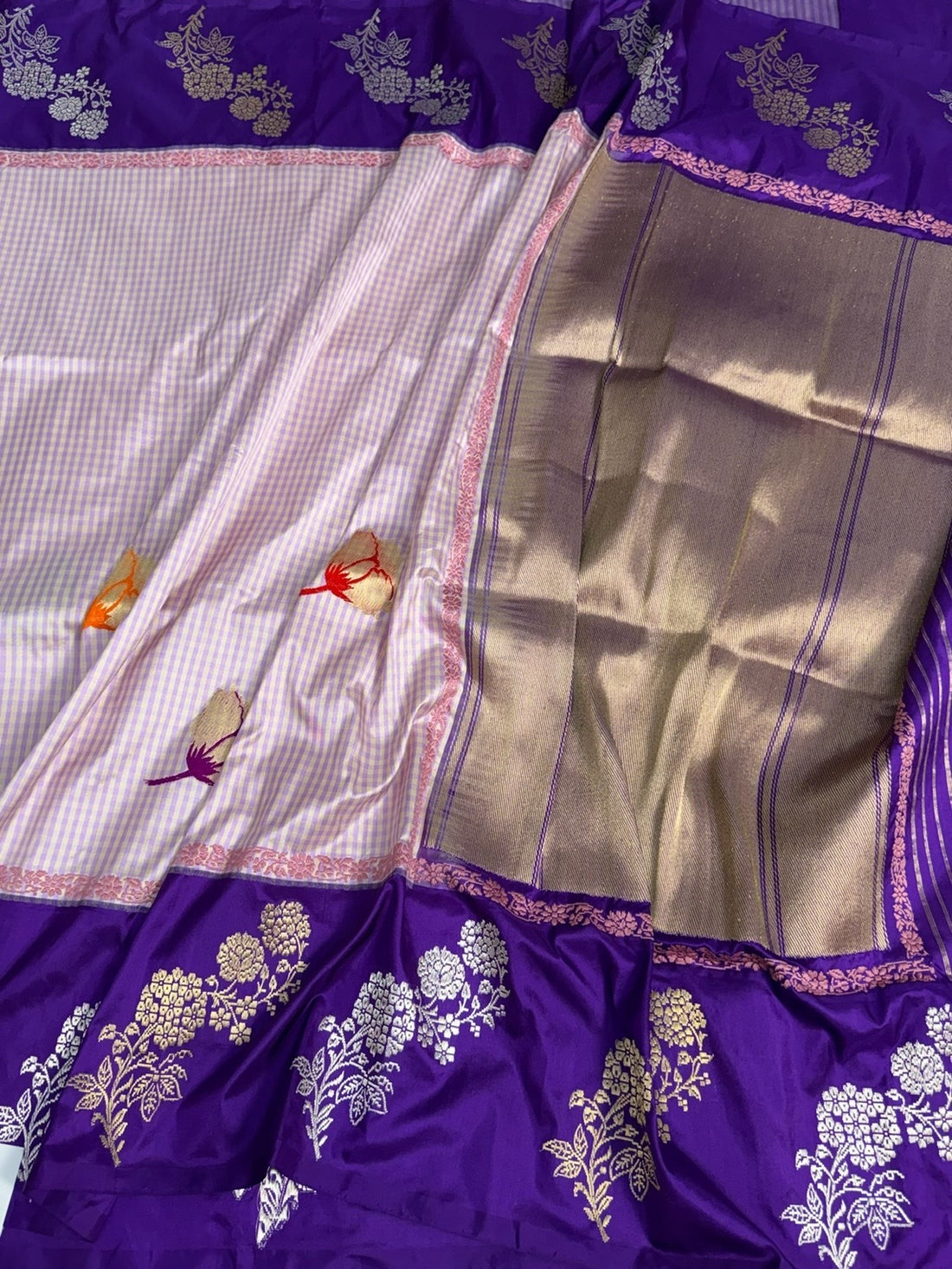 Purple Handwoven Ektara Pure Katan Silk Saree