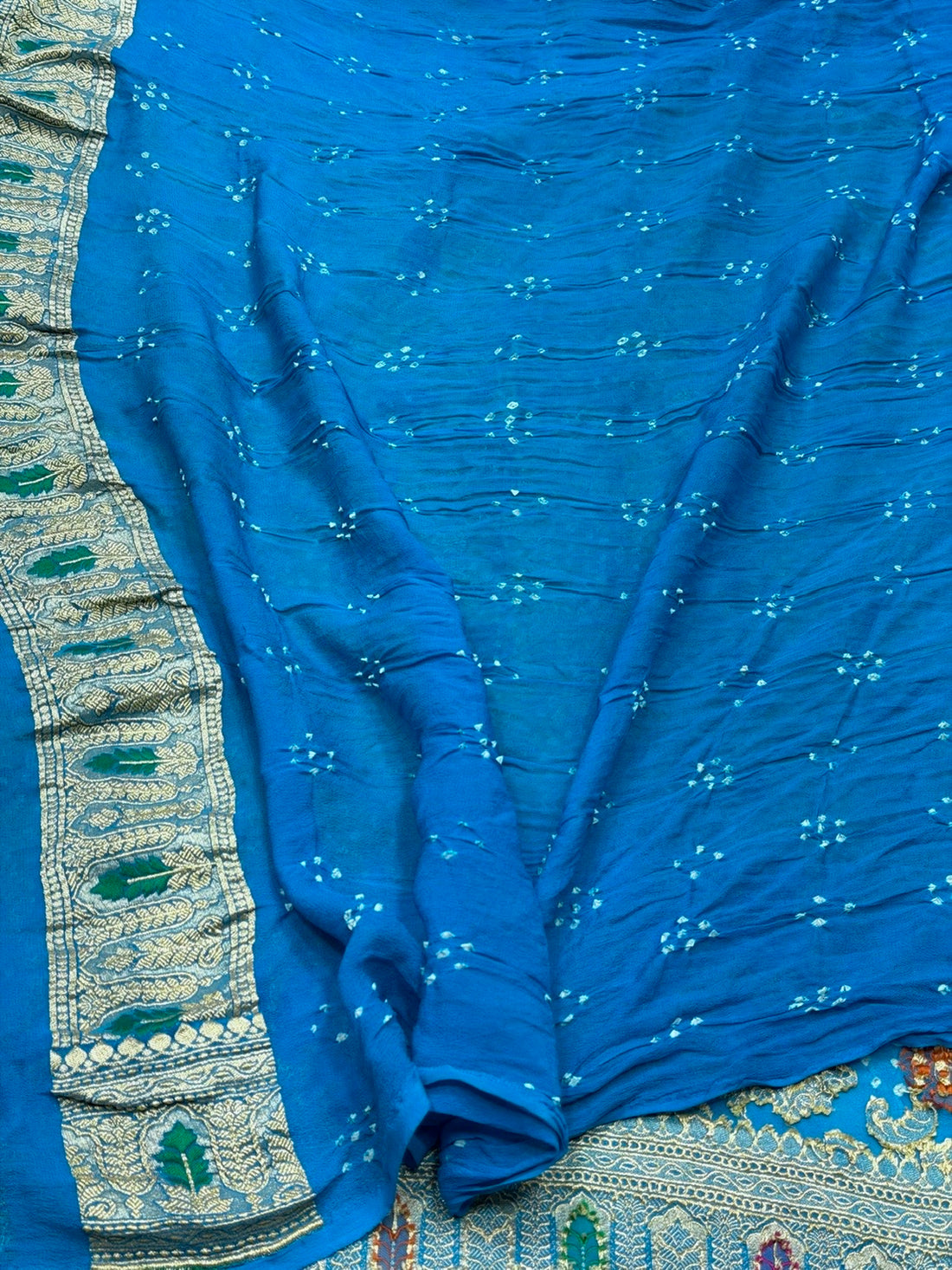 Sky Blue Banarasi Pure Bandhej Georgette Saree – Luxury Cutwork Brocade Festive Saree