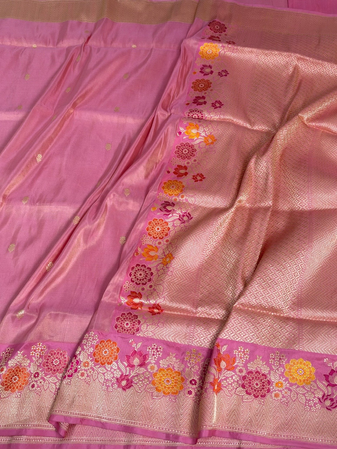 Baby Pink Handwoven Pure Banarasi Tissue Silk Saree