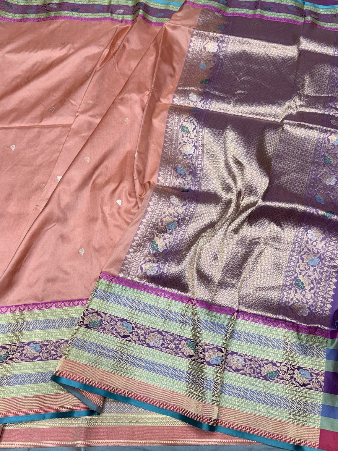 Peach Handwoven Pure Banarasi Silk Saree