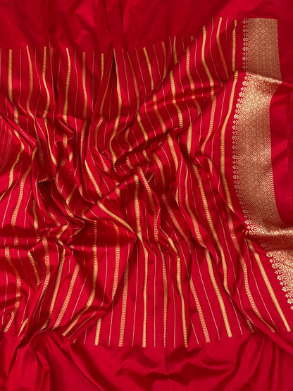 Red Handwoven Pure Banarasi Ektara Silk Saree