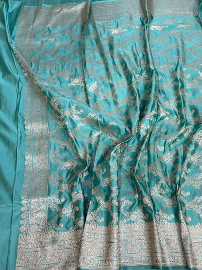 Sea Green Handwoven Pure Banarasi Satin Silk Saree