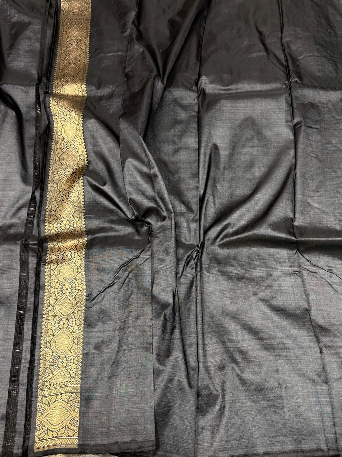 Black Handwoven Pure Banarasi Satin Tanchoi Silk Saree – Cutwork Weave | Pure Satin Silk | Classic Black Banarasi Elegance