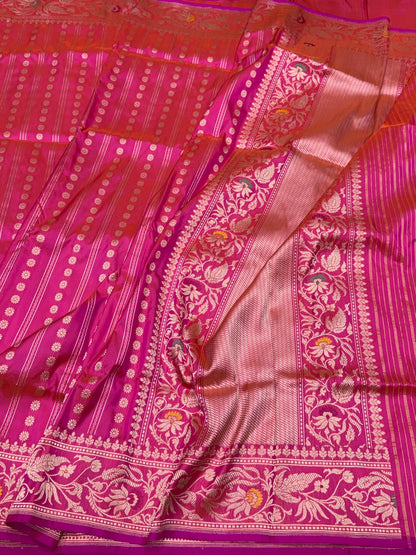 Rani Pink Pure Banarasi Silk Brocade Saree in Katan Mulberry Silk – Classic Banaras Weave
