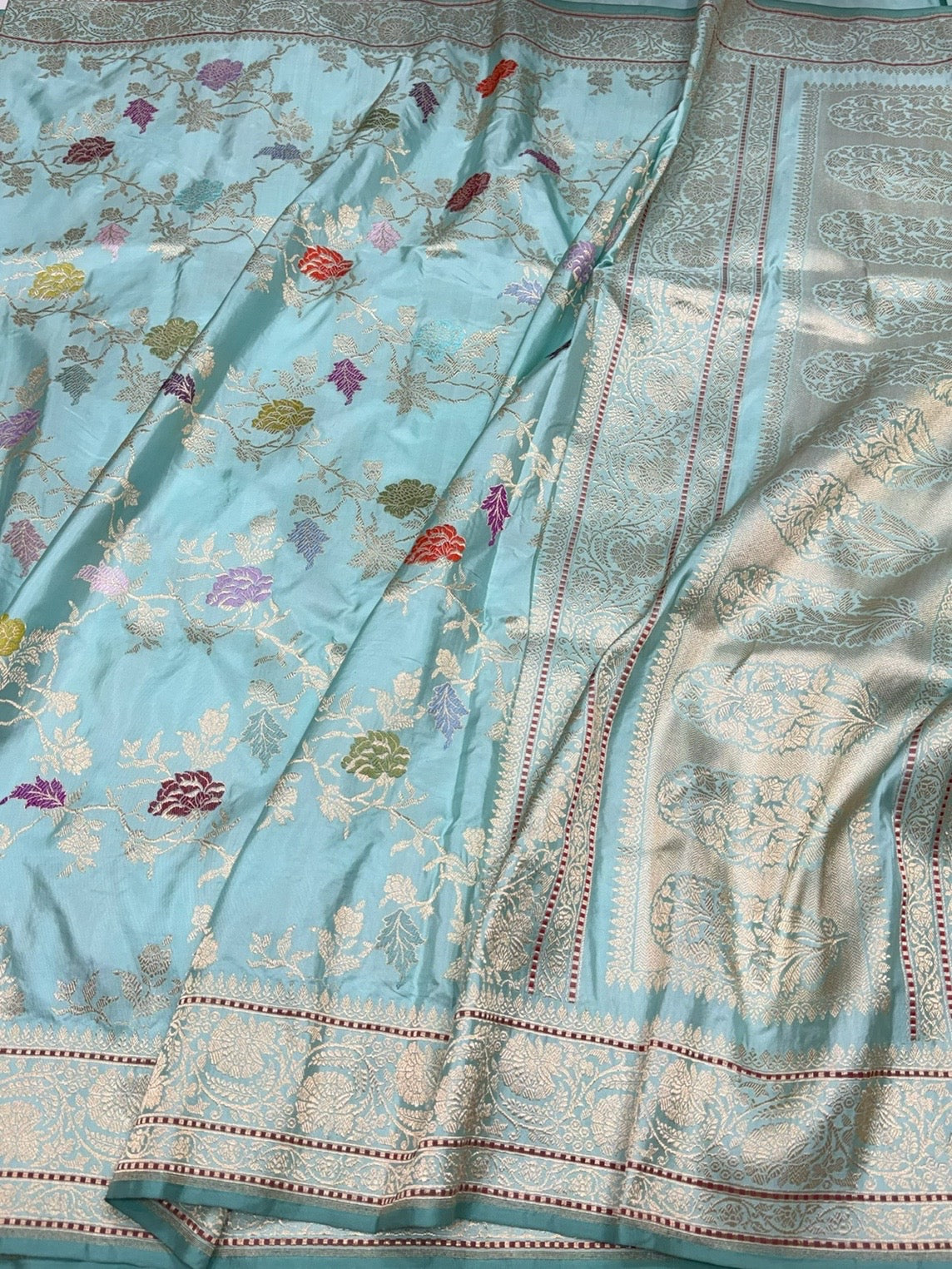 Sky Blue Handwoven Pure Banarasi Silk Saree