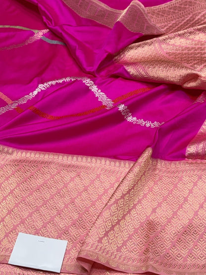Rani Pink Handwoven Pure Banarasi Ektara Silk Saree