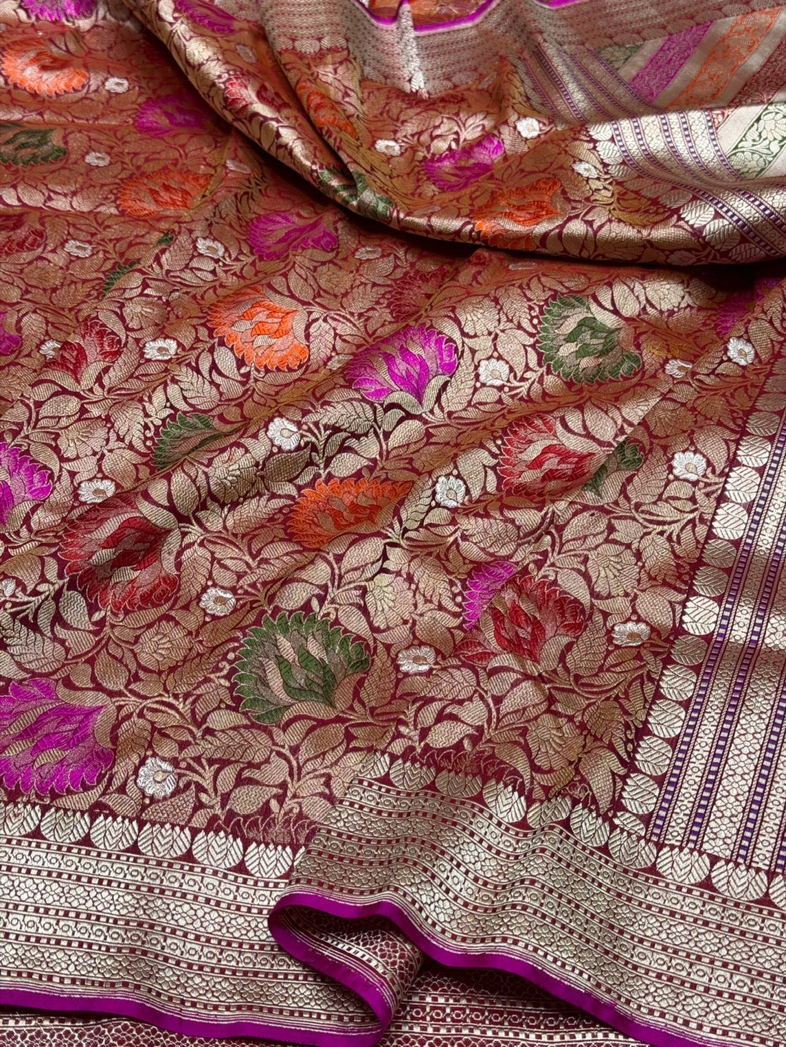 Reddish Pink Handwoven Pure Banarasi Brocade Saree