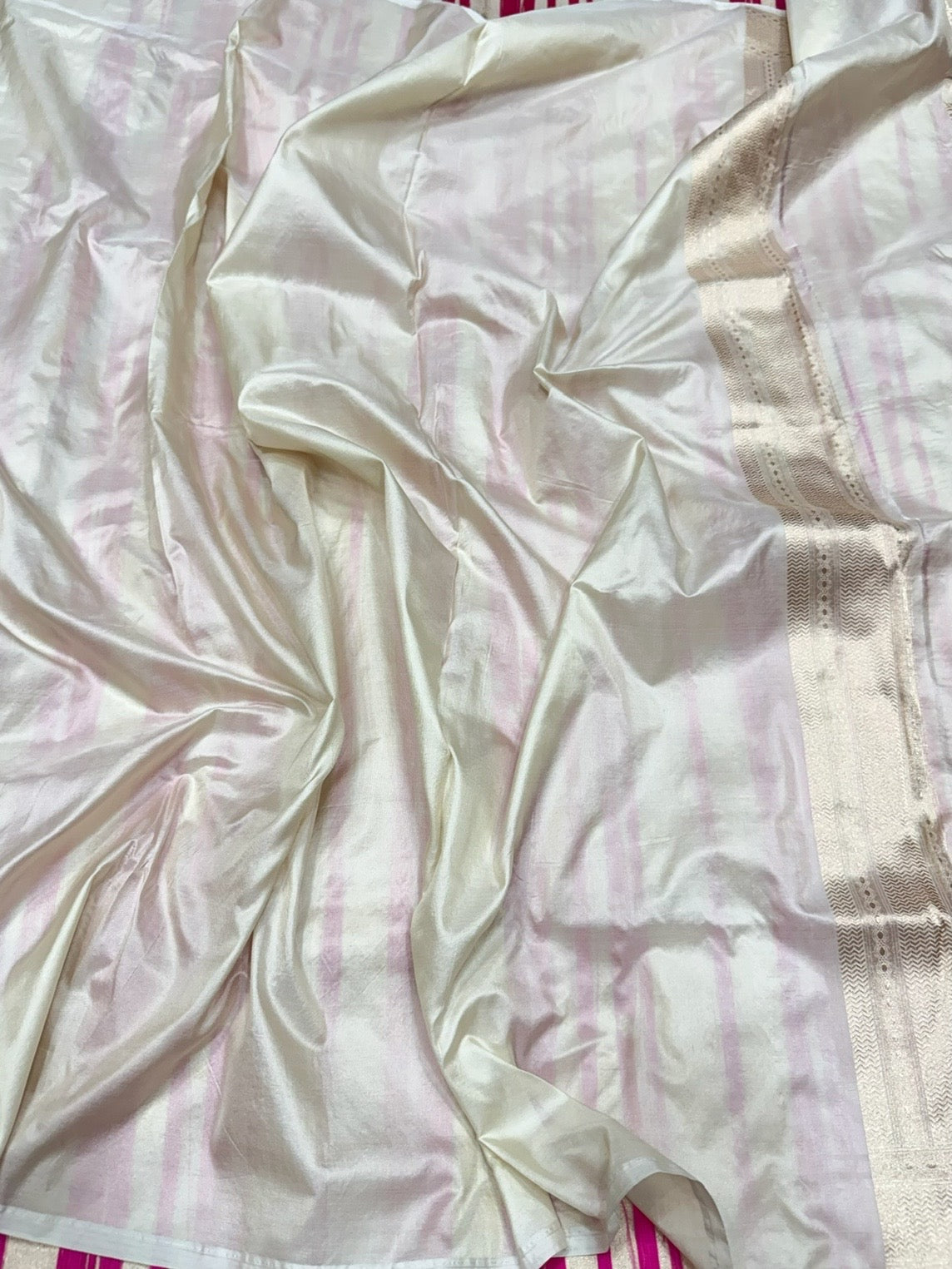Ivory Banarasi Minakari Pure Silk Brocade Saree