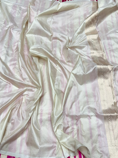Ivory Banarasi Minakari Pure Silk Brocade Saree