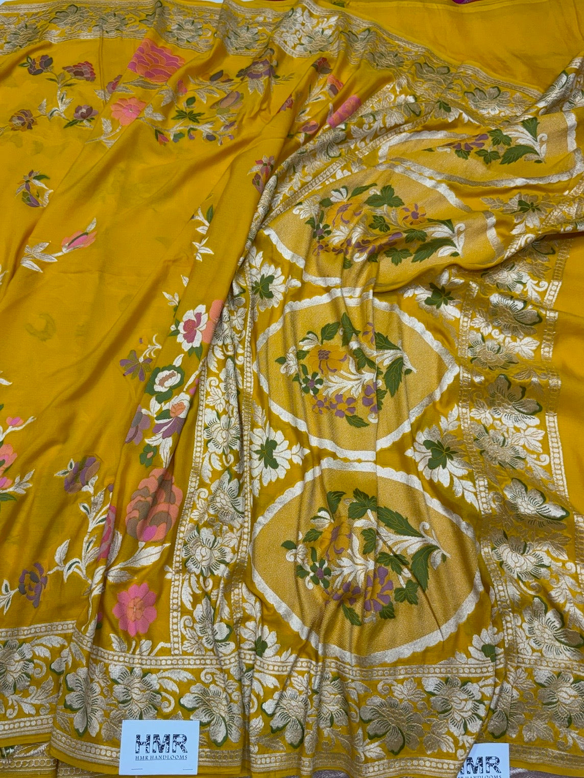 Yellow Pure Banarasi Chiffon Georgette Saree