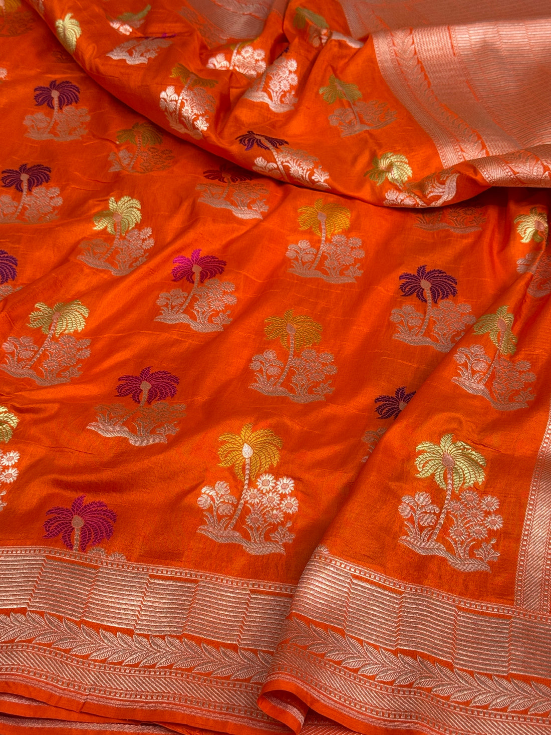 Orange Minakari Banarasi Pure Katan Silk Saree