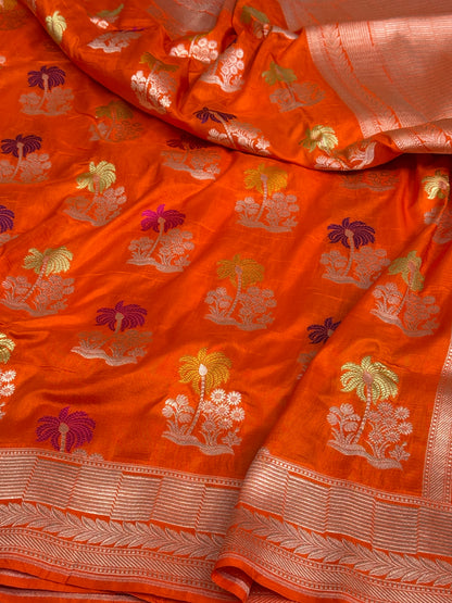 Orange Minakari Banarasi Pure Katan Silk Saree