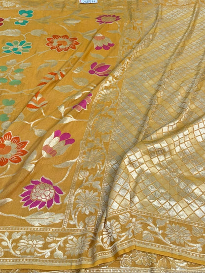 Yellow Banarasi Pure Tussar Georgette Saree