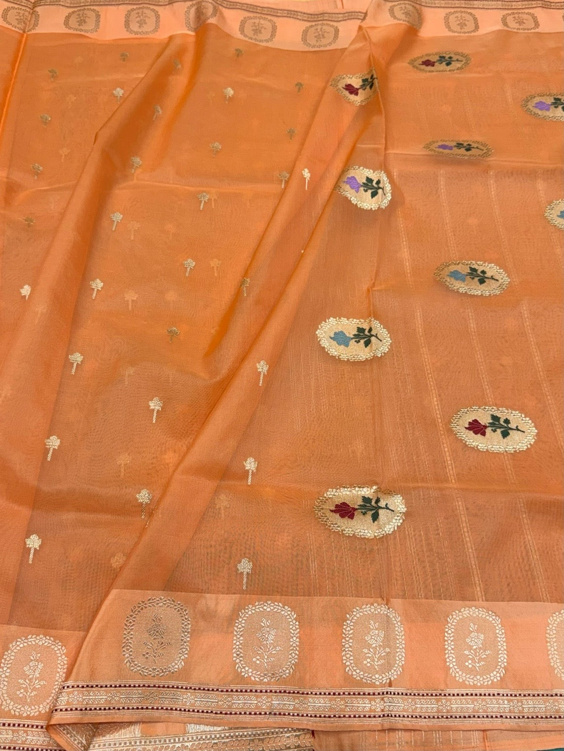 Orange Handwoven Pure Banarasi Organza Silk Saree