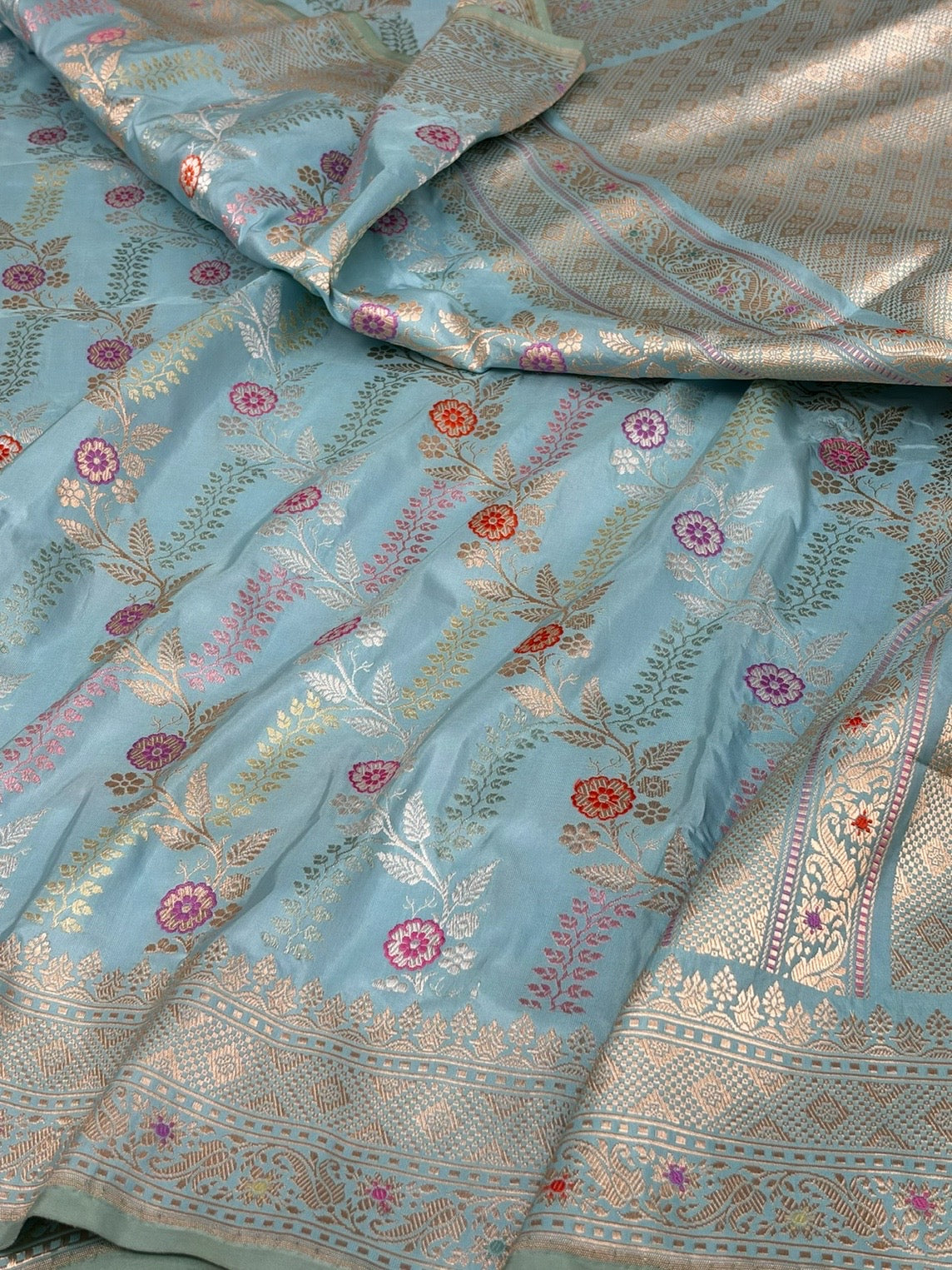 Sky Blue Handwoven Pure Banarasi Silk Saree