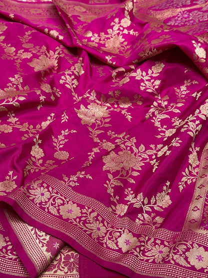 Rani Pink Handwoven Pure Banarasi Silk Saree