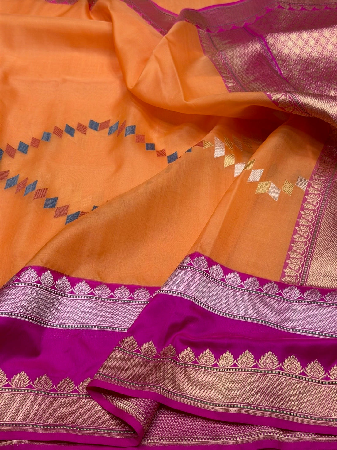 Orange Handwoven Pure Organza Silk Saree