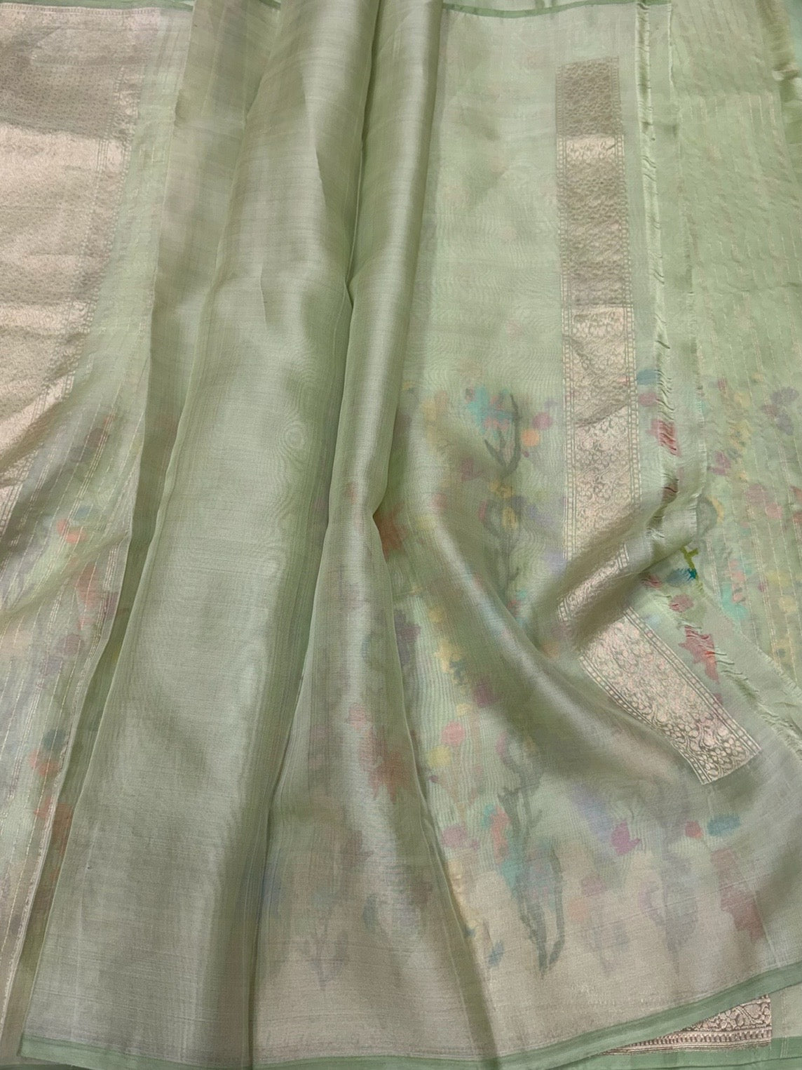 Pista Handwoven Pure Ektara Organza Silk Saree