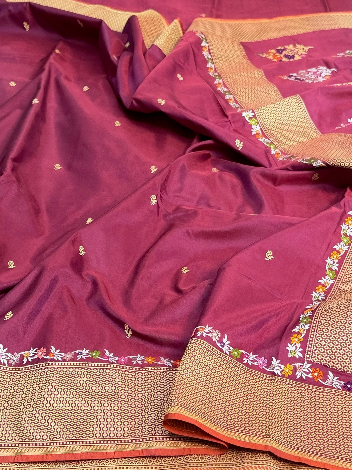 Maroon Handwoven Pure Banarasi Silk Saree – Kadwa Katan Mulberry Silk