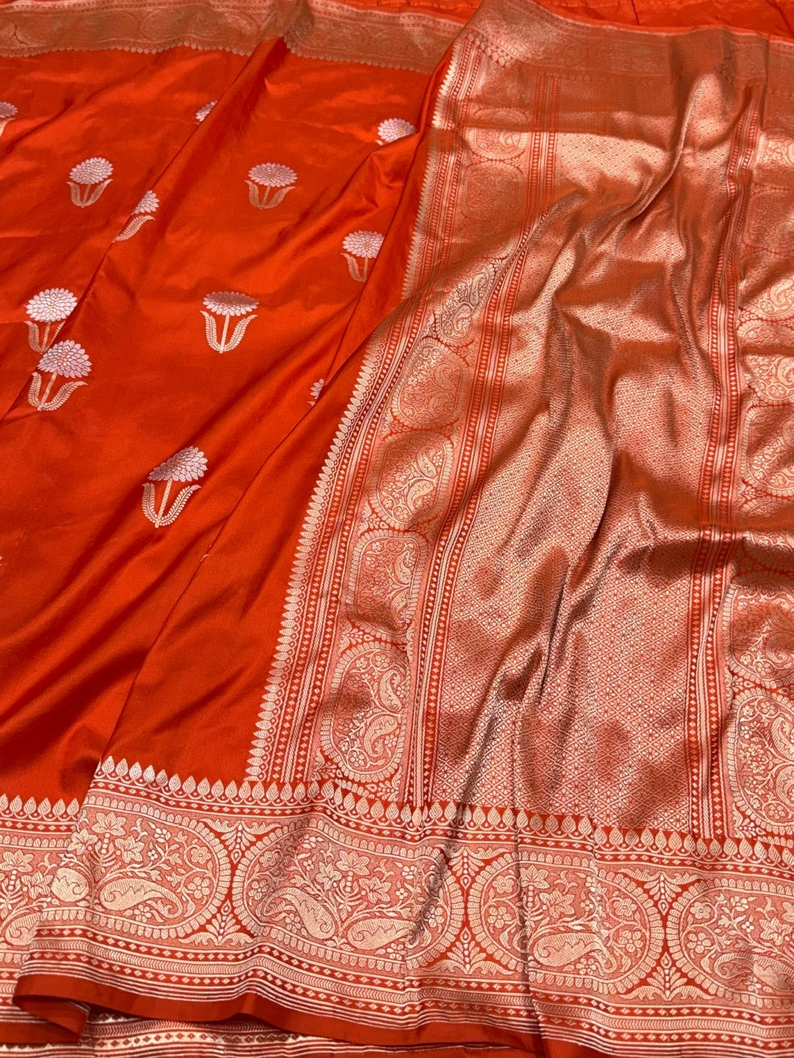 Orange Handwoven Pure Banarasi Katan Silk Saree