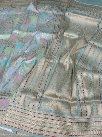 Powder Blue Handwoven Rangkaat Pure Banarasi Silk Saree