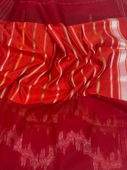 Red /Wine Handwoven Pure Organza Silk Saree