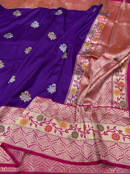 Purple Handwoven Pure Banarasi Ektara Silk Saree