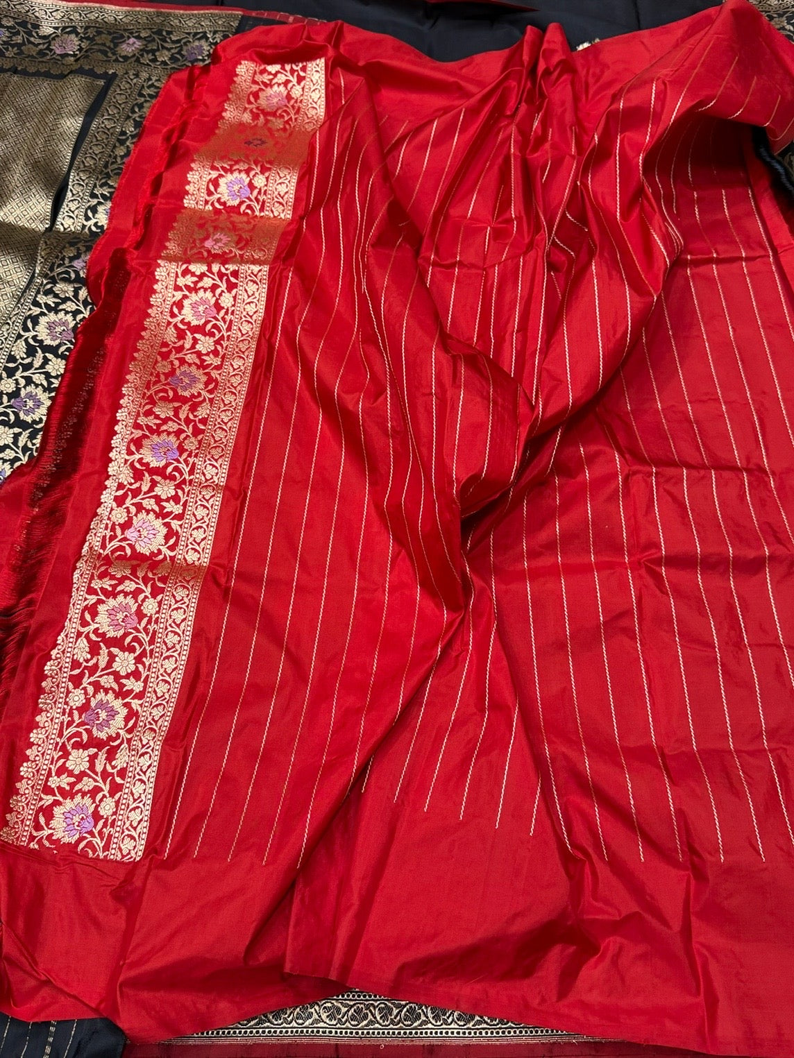 Black Handwoven Pure Banarasi Silk Saree – Kadwa Weave | Authentic Katan Mulberry Silk