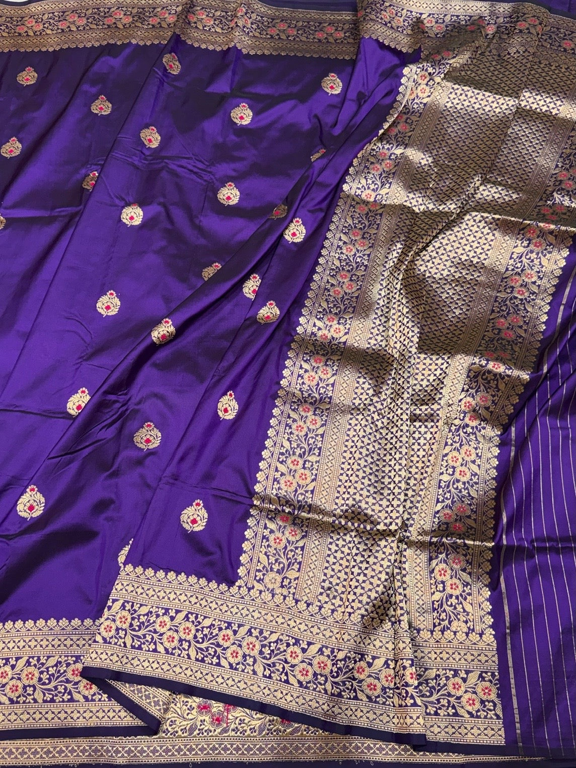 Handwoven Vintage Pure Banarasi Silk Saree – Kadwa Weave in 100% Katan Mulberry Silk