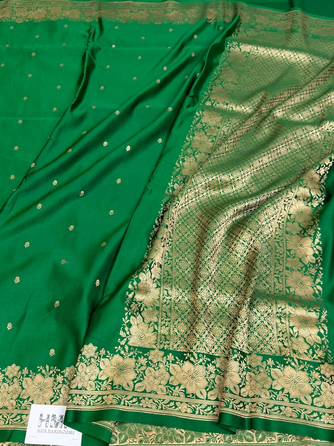 Green Handwoven Pure Mashru Banarasi Satin Silk Saree