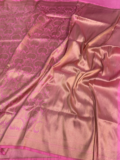 Baby Pink Banarasi Pure Silk Brocade Saree