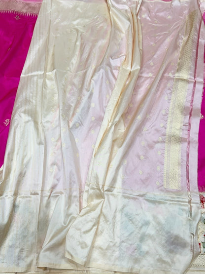 Rani Pink Handwoven Pure Banarasi Silk Saree